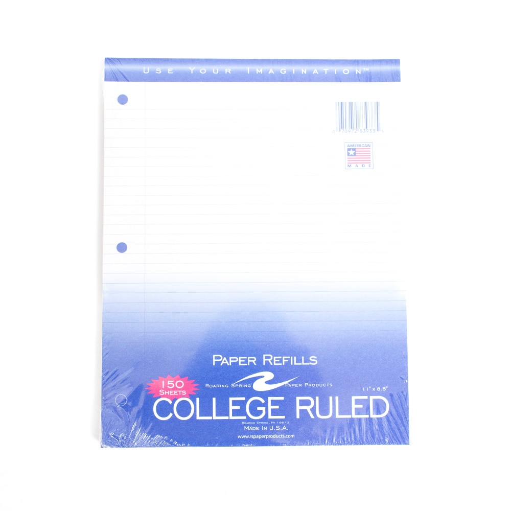 Roaring Spring, White, Filler Paper, Art & School, 11"x9", College ruled, 150 count, 316462